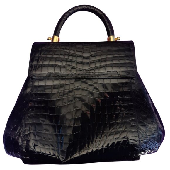 Vintage Faux Alligator Patent Black Evening Bag Purse Made in Italy - Picture 3 of 16